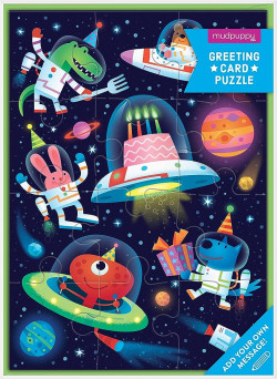 Outer Space Themed Greeting Card and Jigsaw Puzzle Includes Color